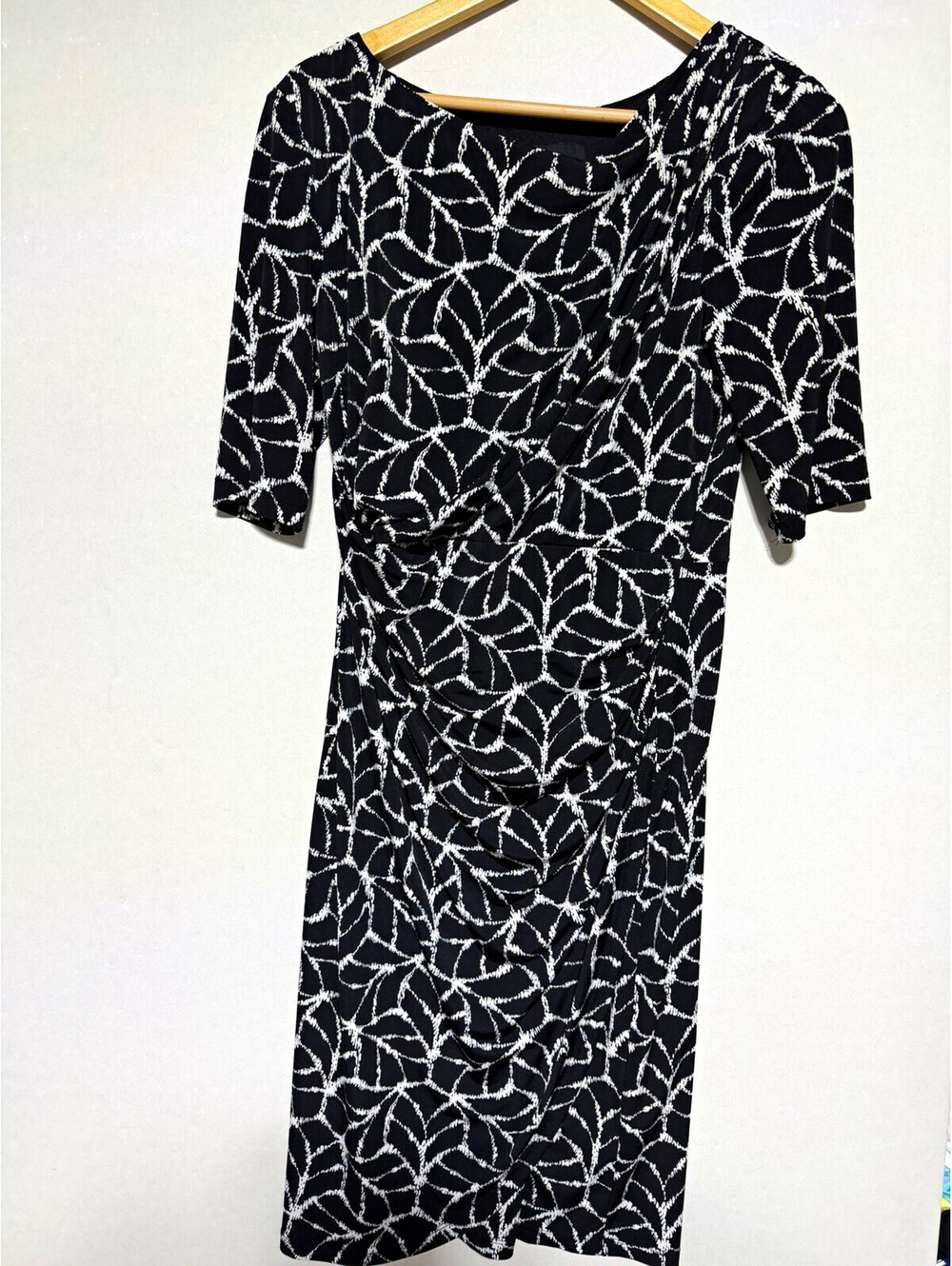Studio Connection Black & White Geometric Sheath Boat Neck 3/4 Sleeve Dress 12